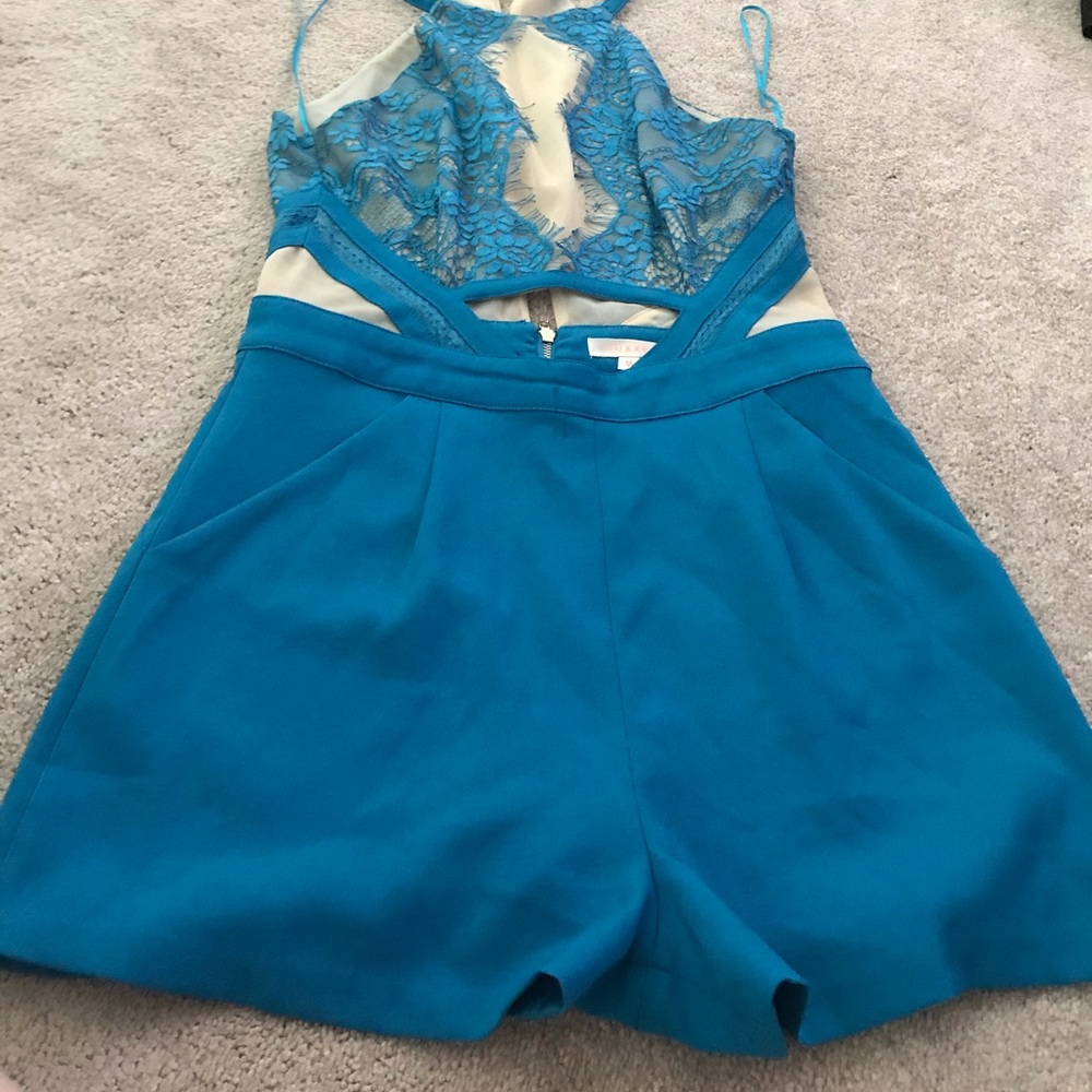 Blue nude illusion romper